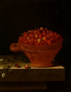 Een bakje aardbeien op een stenen plint Rijksmuseum SK-C-1687