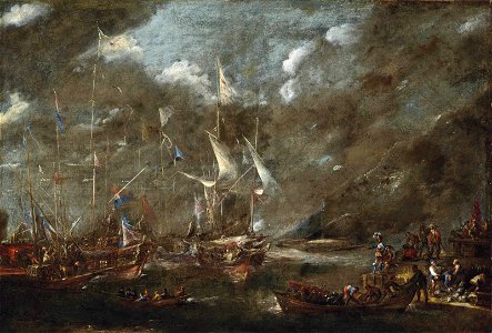 Andries van Eertvelt - The Holy League's fleet lying off a harbour, thought to be Genoa, before the battle of Lepanto