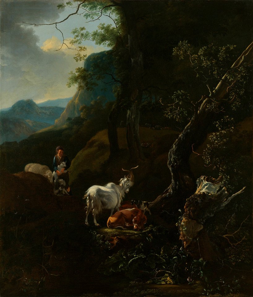 Een herderin met vee in een bergachtig landschap Rijksmuseum SK-A-1976