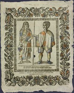 Een Indiaansche man en vrouw, de Penekaas geheeten, de kerel heeft 2 spooren aan, als of hy had te paard geseeten-Catchpenny print-SMC K 0135