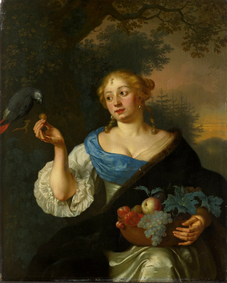 Een jonge vrouw met een papegaai Rijksmuseum SK-A-458