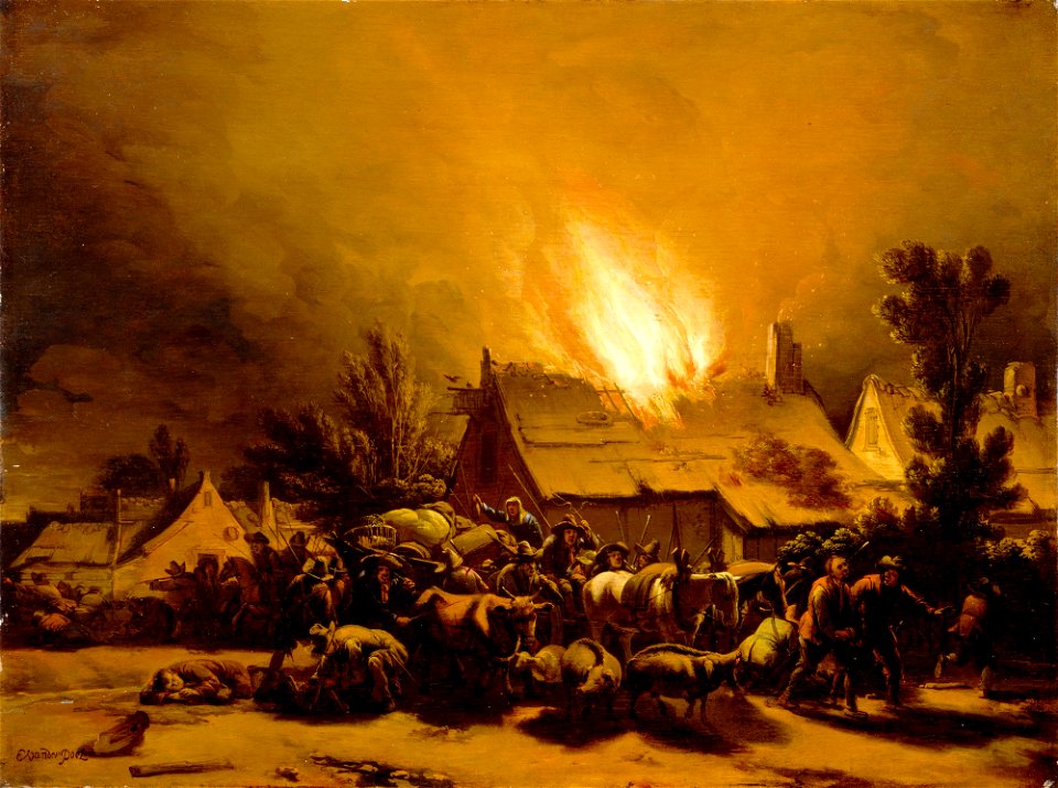 Egbert Lievensz van der Poel - Peasants Fleeing a Burning Barn - 1993.36 - Detroit Institute of Arts