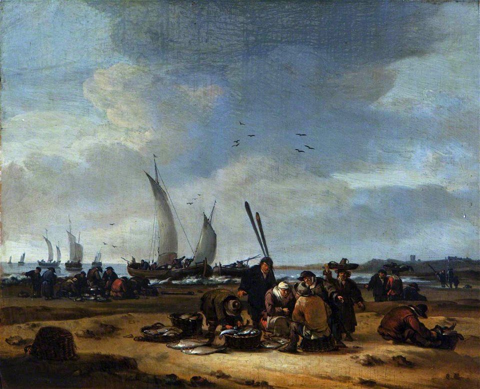 Egbert Lievensz. van der Poel (1621-1664) - Fishermen Selling Their Catch on the Beach - 1401151 - National Trust