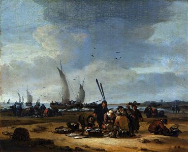 Egbert Lievensz. van der Poel (1621-1664) - Fishermen Selling Their Catch on the Beach - 1401151 - National Trust
