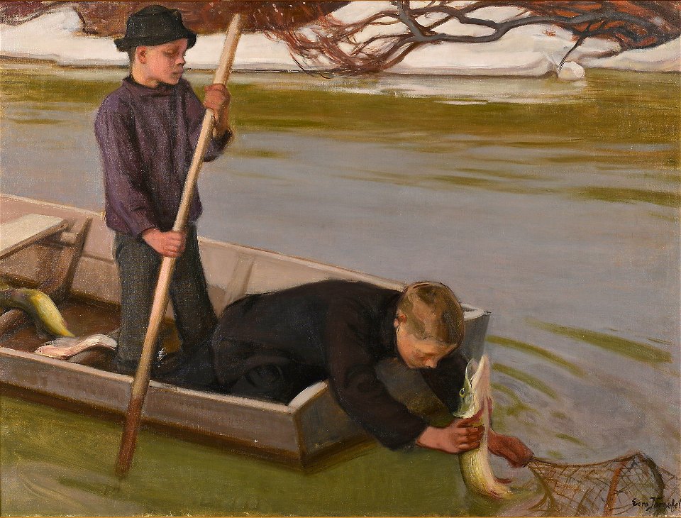 Eero Järnefelt - Boys Fishing. Free illustration for personal and commercial use.