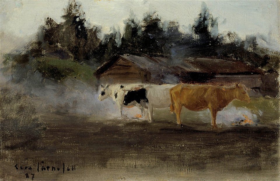 Eero Järnefelt - Cows in Turf Smoke, study - A II 1158 - Finnish National Gallery