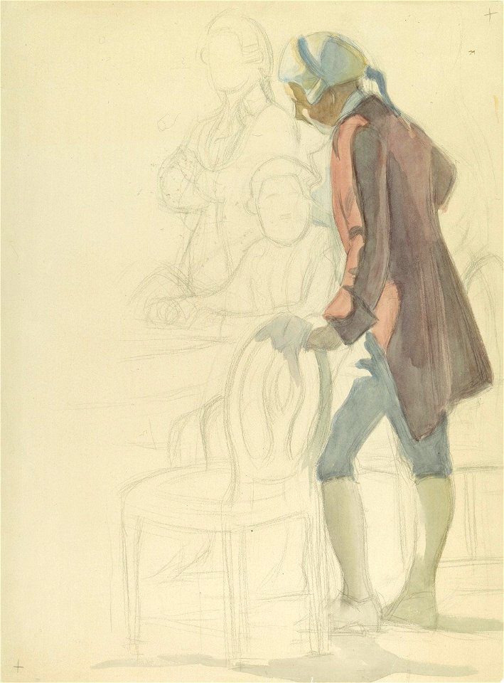 Eero Järnefelt - Figuuriharjoitelma maalaukseen Aurora-seura (kolme miestä pöydän ympärillä) , keskeneräinen - A II 1108 - Finnish National Gallery