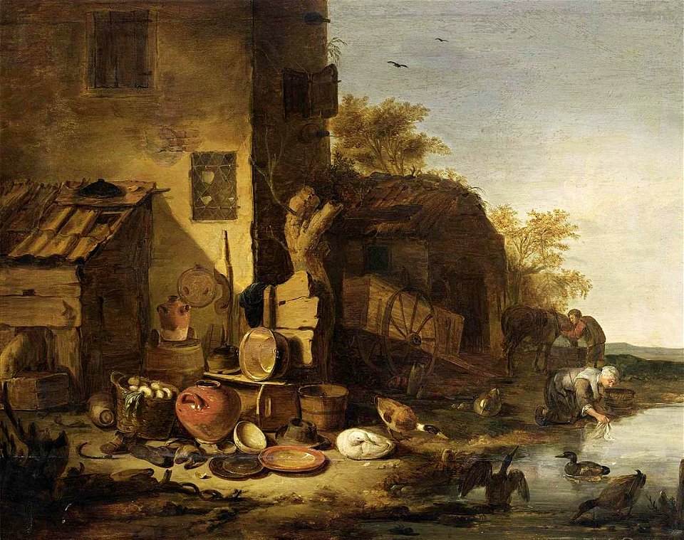 Egbert van der Poel - Cottage with a Still-Life of Kitchen Utensils - WGA17998