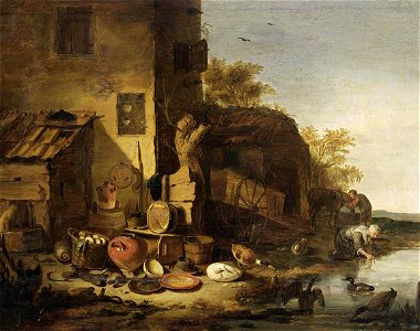 Egbert van der Poel - Cottage with a Still-Life of Kitchen Utensils - WGA17998