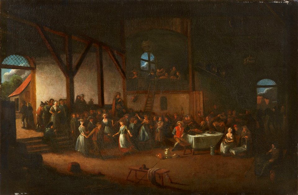 Egbert van Heemskerck I (attr) Großes Scheuneninterieur mit Bauernfest