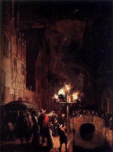 Egbert van der Poel - Celebration by Torchlight on the Oude Delft - WGA17992. Free illustration for personal and commercial use.