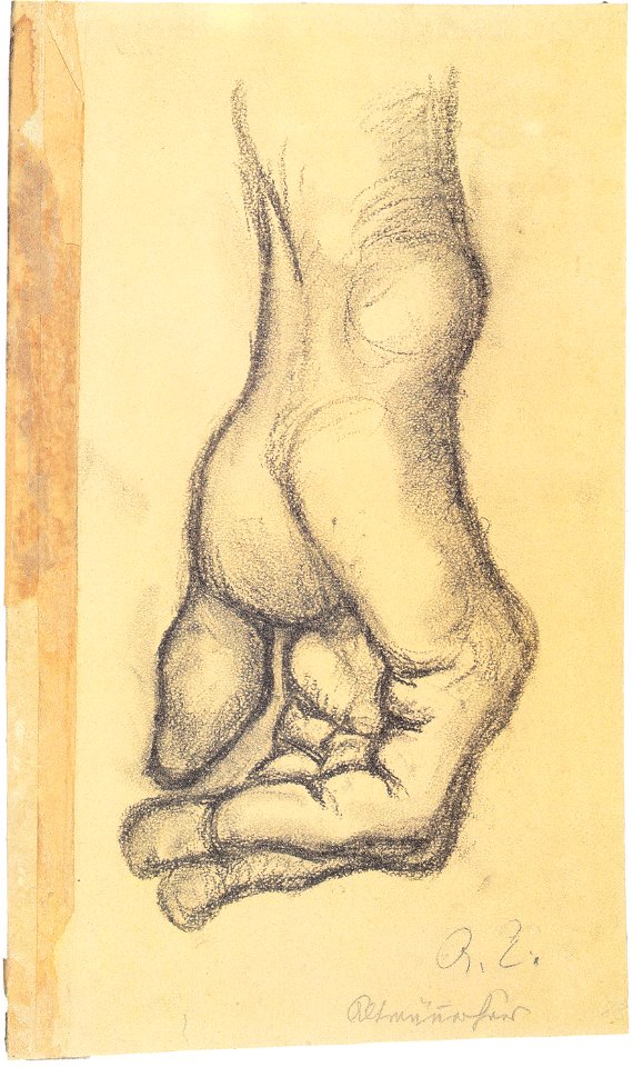 Egger-Lienz - Die Alten (Studie zur herabhängenden Hand der Mittelfigur, vorn)