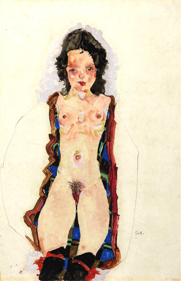 Egon Schiele - Akt mit roten Strumpfbändern