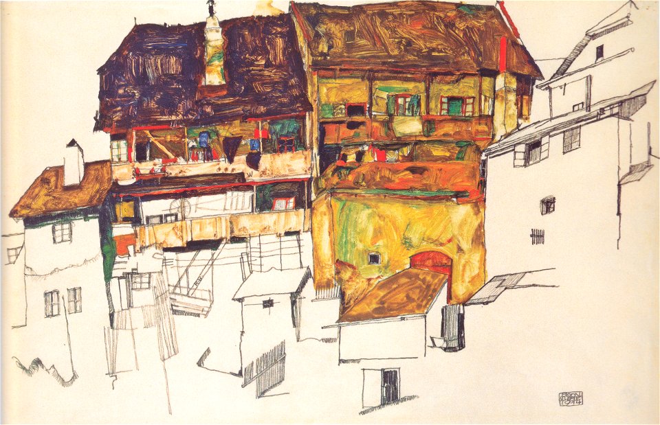 Egon Schiele - Alte Häuser in Krumau - 1914