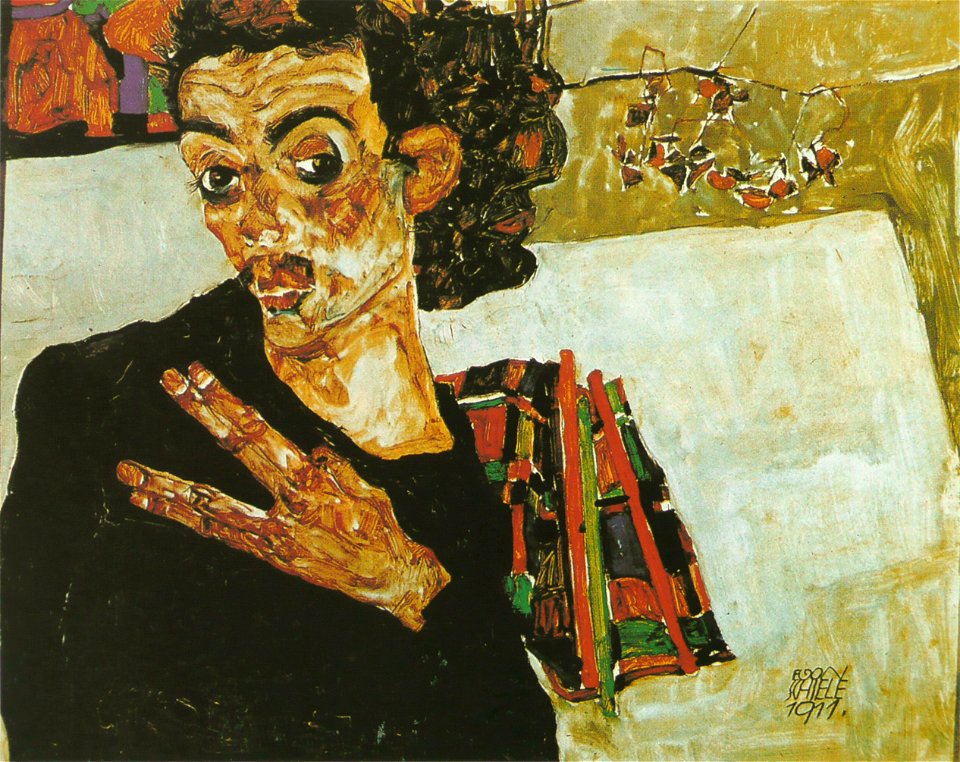 Egon Schiele - Autoportrait avec récipient noir