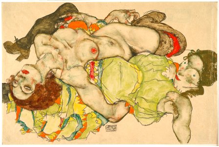 Egon Schiele - Female Lovers, 1915 - Google Art Project. Free illustration for personal and commercial use.