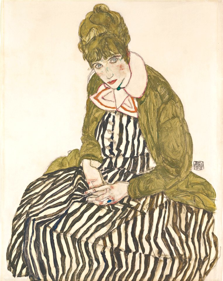 Egon Schiele - Edith with Striped Dress, Sitting - Google Art Project