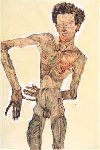 Egon Schiele - Grimassierendes Aktselbstbildnis - 1910