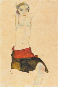 Egon Schiele - Halbnacktes sitzendes Mädchen - 1911
