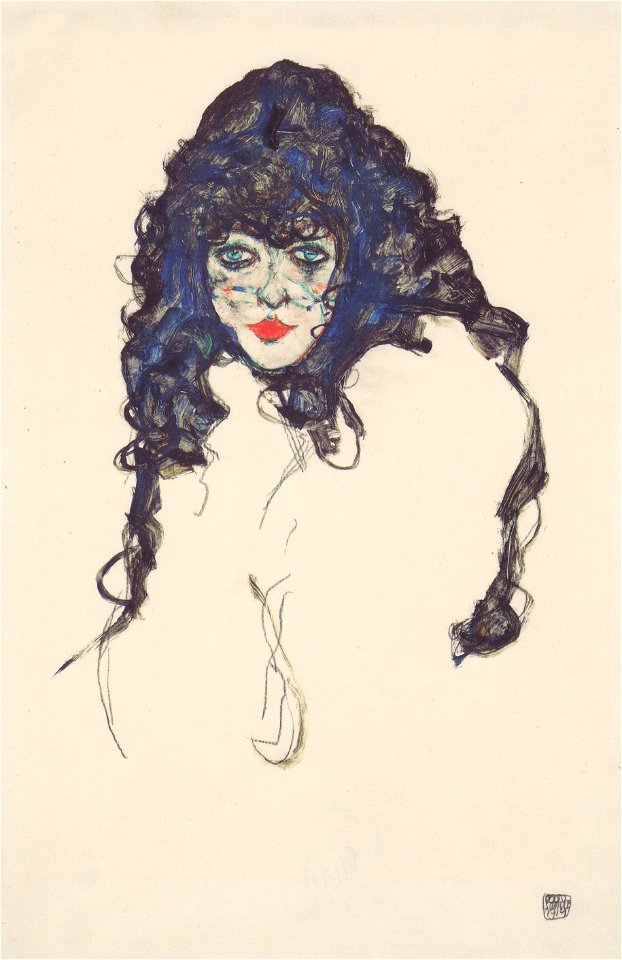 Egon Schiele - Frau mit schwarzem Haar - 1914