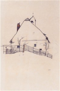 Egon Schiele - Haus mit Glockentürmchen - 1912. Free illustration for personal and commercial use.