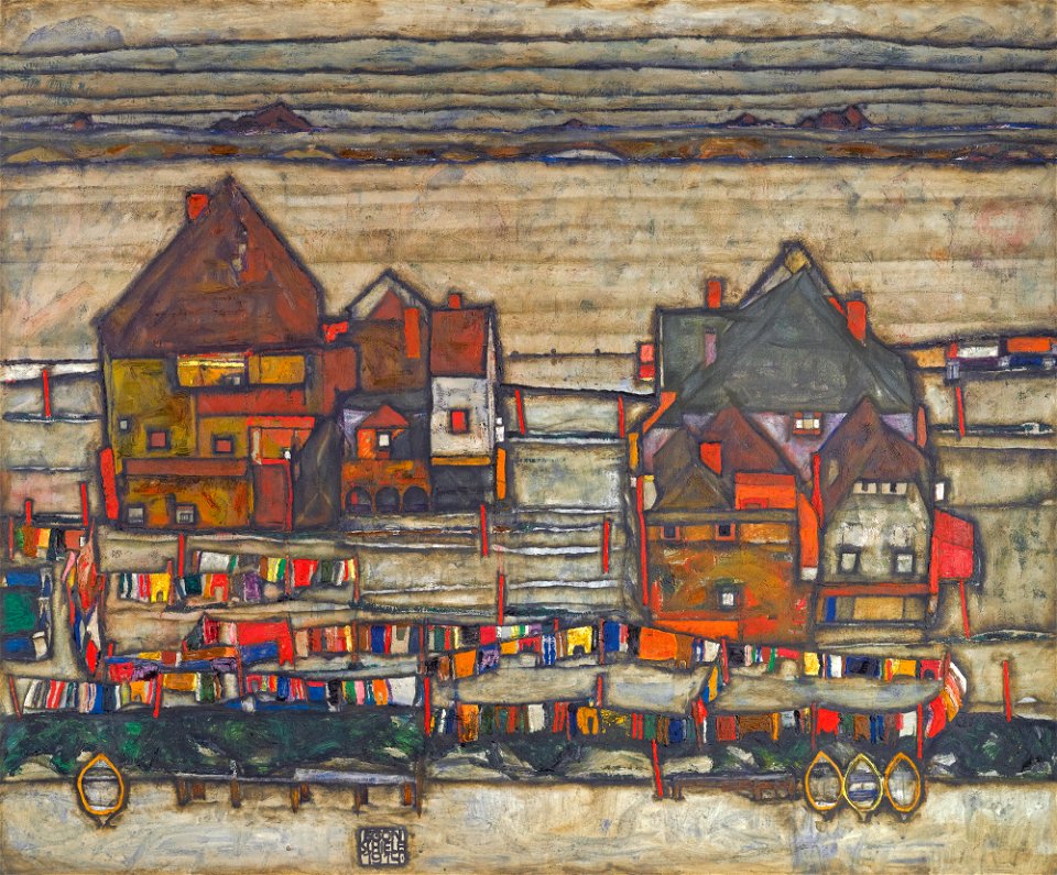 Egon Schiele - Häuser mit bunter Wäsche (1914)