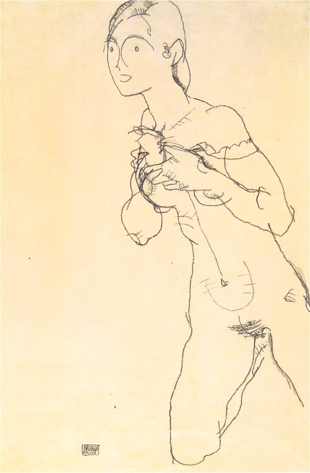 Egon Schiele - Kniender Mädchenakt - 1914