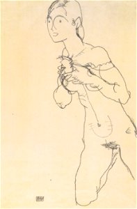 Egon Schiele - Kniender Mädchenakt - 1914