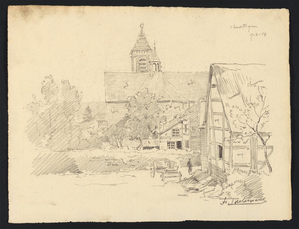 Eglise et village de Chevetogne (avec annotations) 1907 drawing by Jean-François Taelemans, R-2009-26379, Prints Department, Royal Library of Belgium