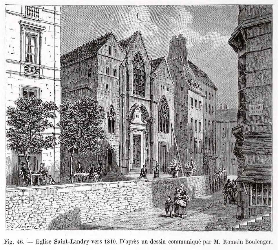 Eglise Saint-Landry vers 1810, d'après un dessin communiqué par M. Romain Boulenger