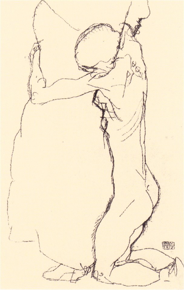 Egon Schiele - Kniende, eine Stehende umarmend - 1914
