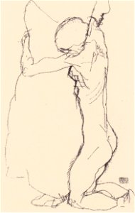 Egon Schiele - Kniende, eine Stehende umarmend - 1914
