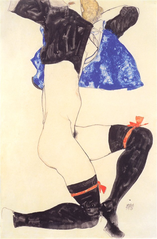 Egon Schiele - Liegender Halbtakt mit schwarzen Strümpfen - 1913