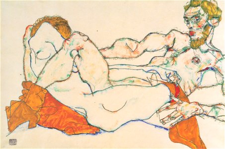 Egon Schiele - Liebespaar, 1913. Free illustration for personal and commercial use.