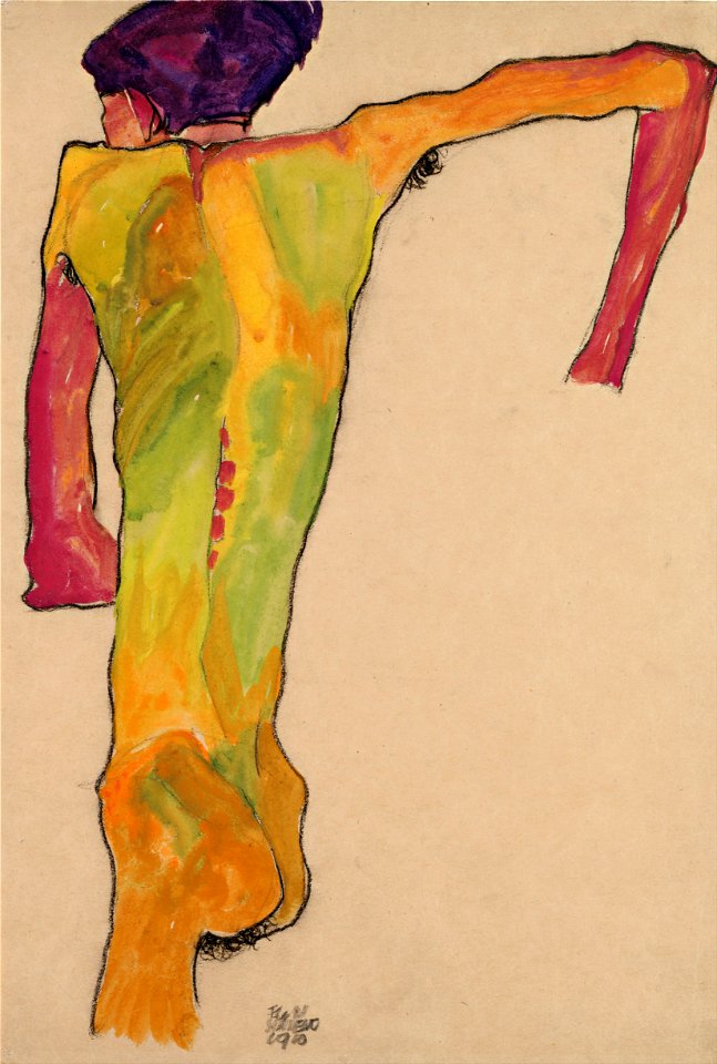 Egon Schiele - Male Nude, Propping Himself Up - Google Art Project