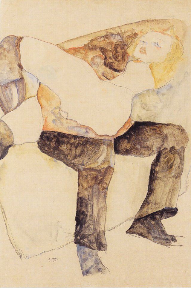 Egon Schiele - Mann, Frau auf den Knien haltend - 1911