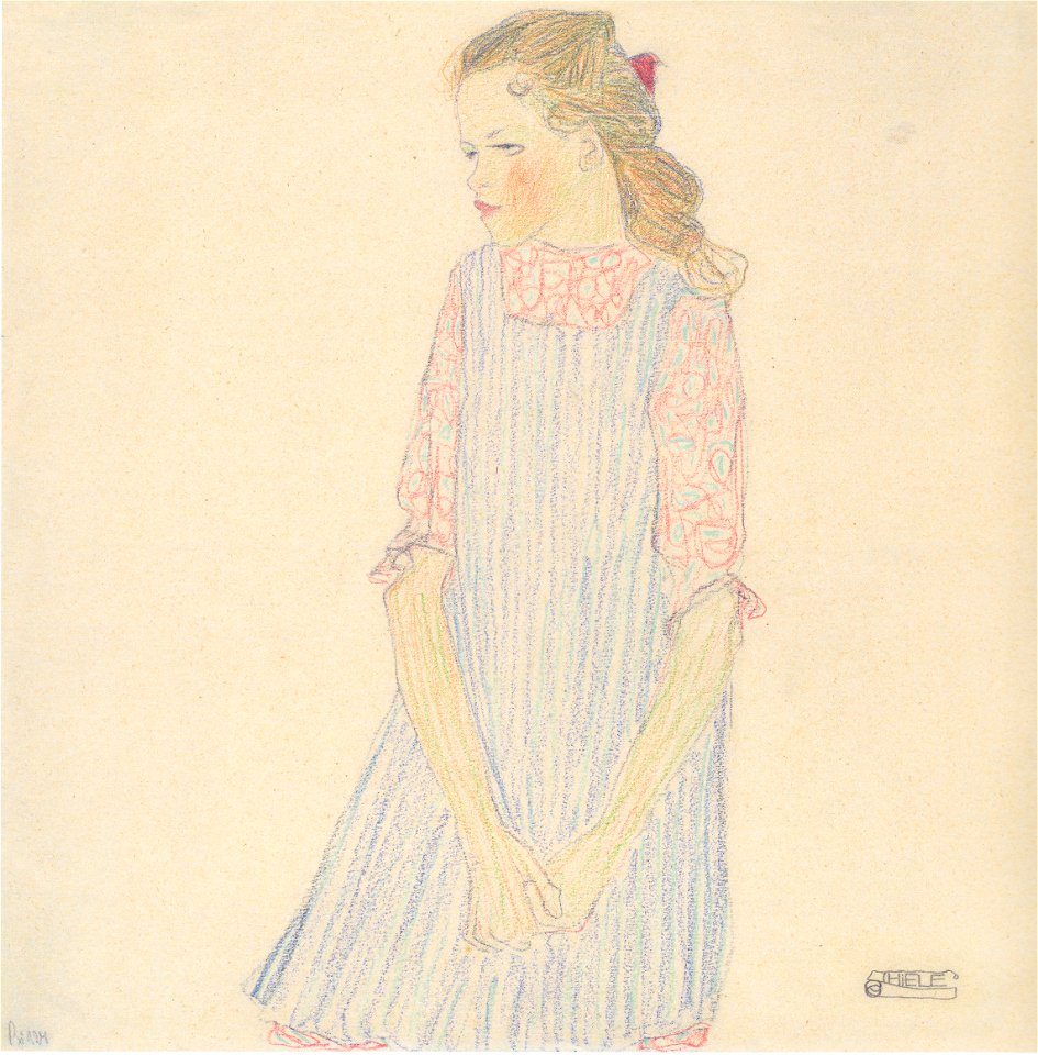 Egon Schiele - Mädchen mit roter Masche - 1909