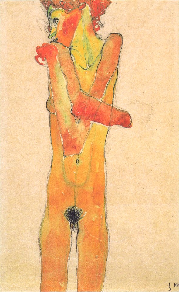 Egon Schiele - Mädchenakt mit verschränkten Armen - 1910