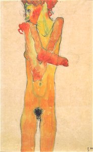 Egon Schiele - Mädchenakt mit verschränkten Armen - 1910