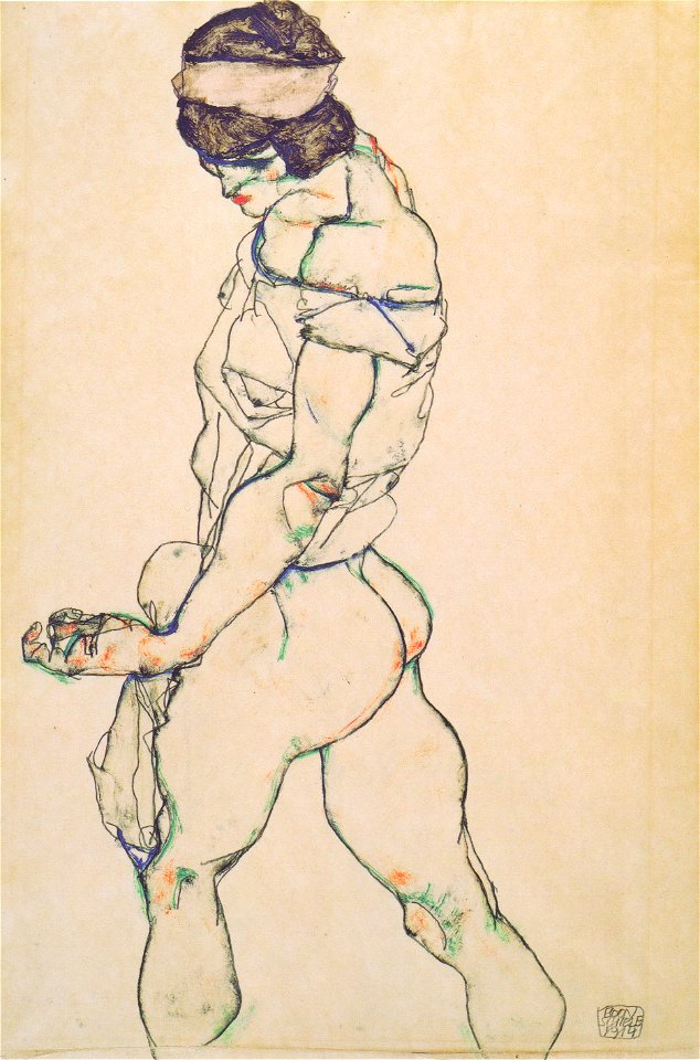 Egon Schiele - Nach links schreitender Frauenakt - 1914