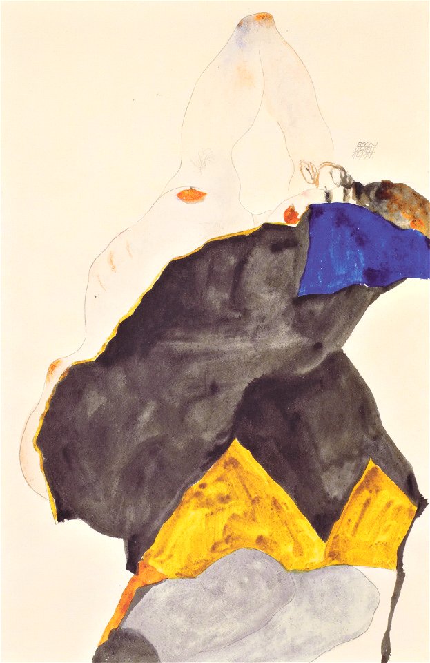 Egon Schiele - Mädchen mit erhobenen Ellbogen - 1911