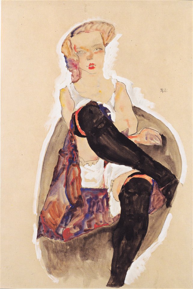 Egon Schiele - Mädchen mit übereinandergeschlagenen Beinen - 1911