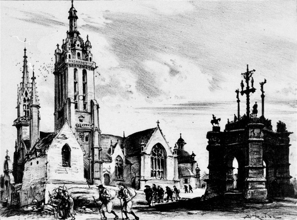 Eglise et calvaire de Pleyben 1900