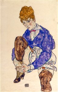 Egon Schiele - Portrait of the Artist's Wife Seated, Holding Her Right Leg - Google Art Project