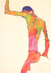 Egon Schiele - Männlicher Akt mit erhobenem Arm - 1910