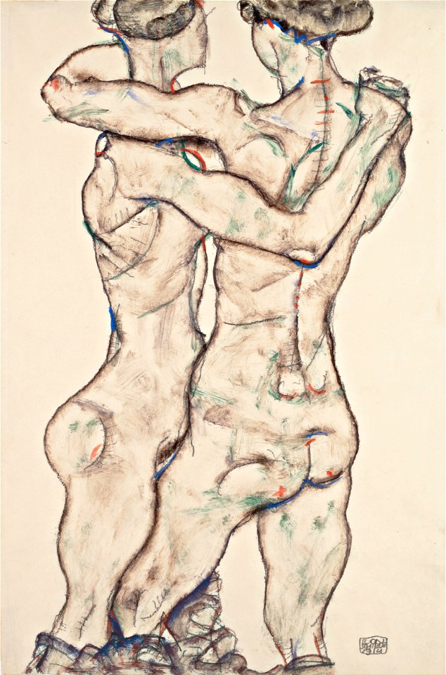 Egon Schiele - Naked Girls Embracing - Google Art Project