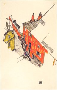 Egon Schiele - Alte Giebelhäuser in Krumau vom Schlossberg aus - 1917
