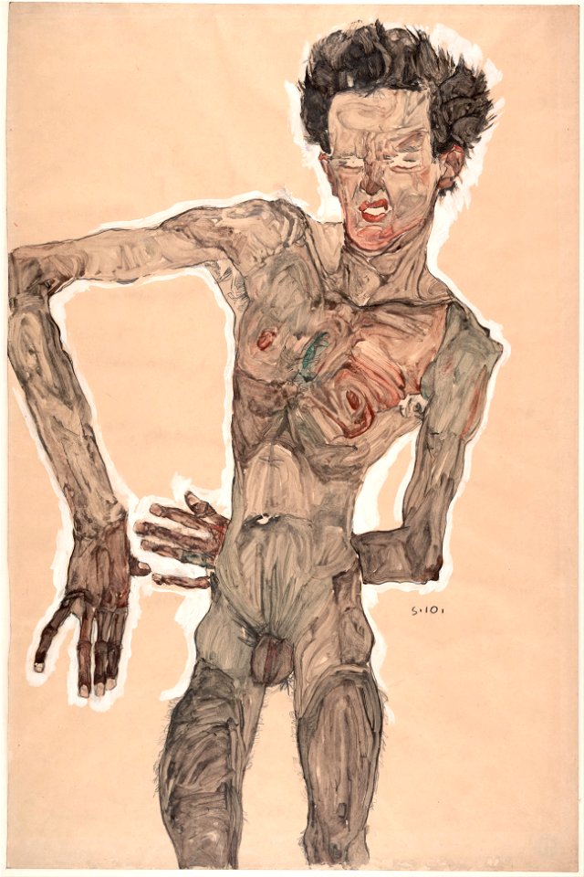 Egon Schiele - Nude Self-Portrait, Grimacing - Google Art Project