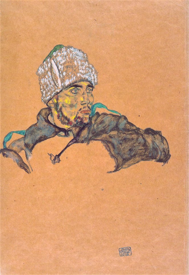 Egon Schiele - Russischer Kriegsgefangener mit Pelzmütze-1915