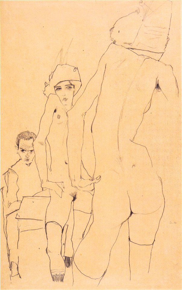 Egon Schiele - Schiele mit Aktmodell vor dem Spiegel - 1910